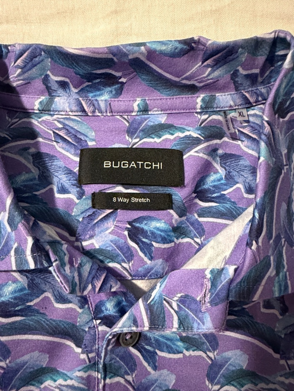 Bugatchi Purple Polo with Blue feather Print - Picture 3 of 3